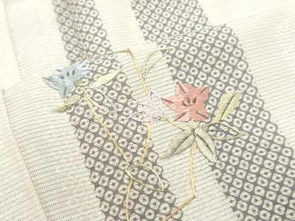 平和屋着物＊夏物　訪問着　刺繍　絽　草花文　正絹　逸品　CABJ1069th