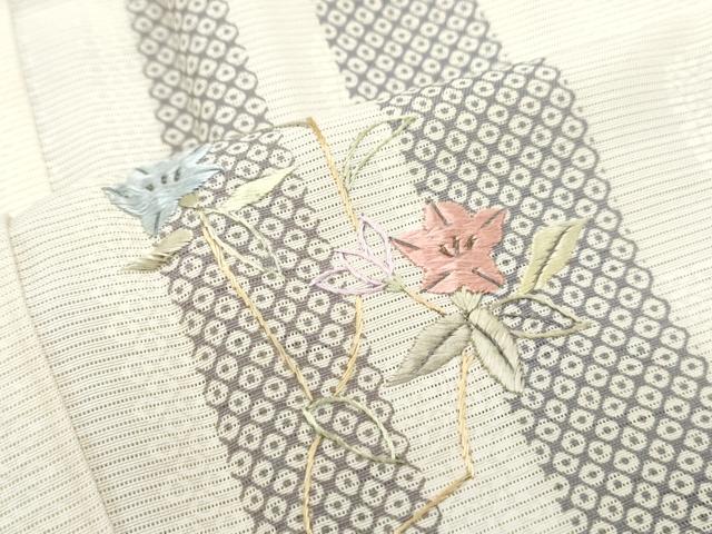 平和屋着物＊夏物　訪問着　刺繍　絽　草花文　正絹　逸品　CABJ1069th