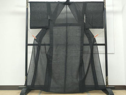 平和屋着物＊夏物　紗紬　暗黒色　正絹　逸品　CABJ1073th