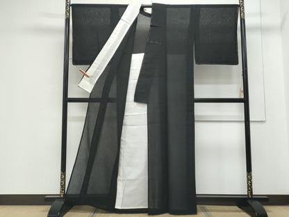 平和屋着物＊夏物　紗紬　暗黒色　正絹　逸品　CABJ1073th