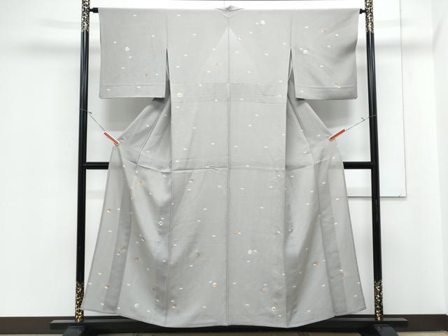 平和屋着物＊夏物　小紋　絽縮緬　雪輪花文　金彩　正絹　逸品　CABJ1086th
