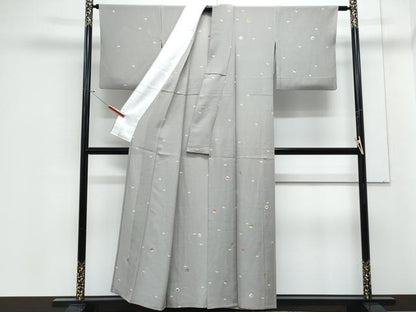 平和屋着物＊夏物　小紋　絽縮緬　雪輪花文　金彩　正絹　逸品　CABJ1086th