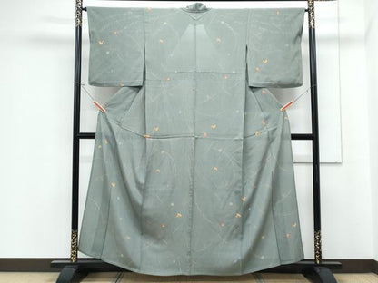 平和屋着物＊夏物　小紋　縦絽　舞蝶文　正絹　逸品　CABJ1087th