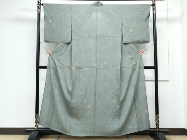 平和屋着物＊夏物　小紋　縦絽　舞蝶文　正絹　逸品　CABJ1087th