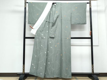平和屋着物＊夏物　小紋　縦絽　舞蝶文　正絹　逸品　CABJ1087th