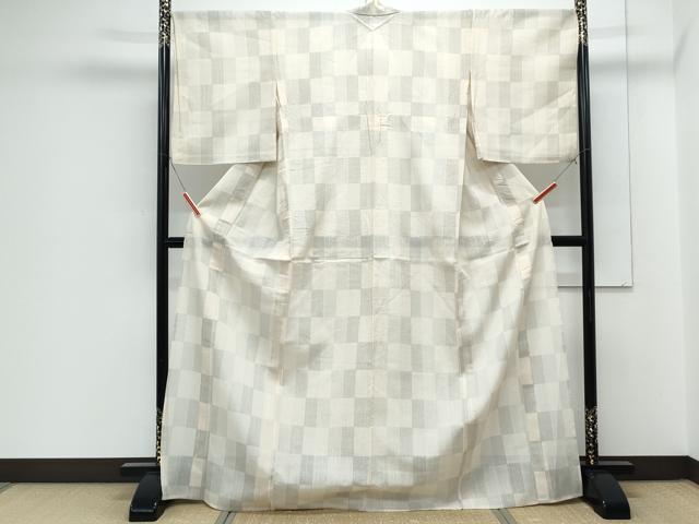 平和屋着物＊夏物　結城紬　夏結城　100亀甲　市松文　ロング丈　正絹　逸品　CABJ1091th