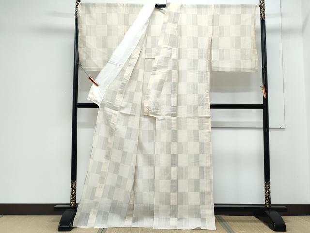 平和屋着物＊夏物　結城紬　夏結城　100亀甲　市松文　ロング丈　正絹　逸品　CABJ1091th