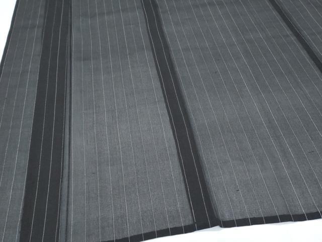 平和屋着物＊夏物　お召　紗　縞　黒地　正絹　逸品　CABJ1100th