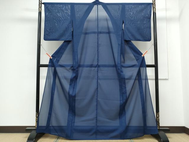 平和屋着物＊夏物　色無地　絽　紺青色　洗える着物　CABJ1108th