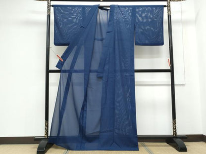 平和屋着物＊夏物　色無地　絽　紺青色　洗える着物　CABJ1108th