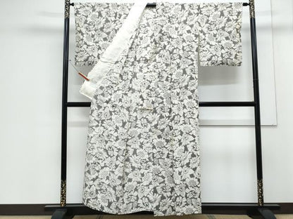 平和屋着物＊夏物　小紋　絽　型染め　舞花文　正絹　逸品　CABJ1114th
