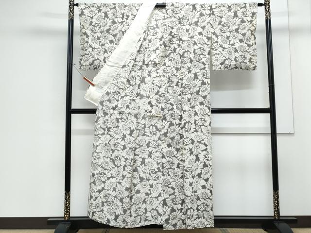 平和屋着物＊夏物　小紋　絽　型染め　舞花文　正絹　逸品　CABJ1114th