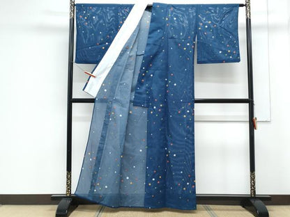 平和屋着物＊夏物　小紋　絽　あられ　洗える着物　CABJ1115th