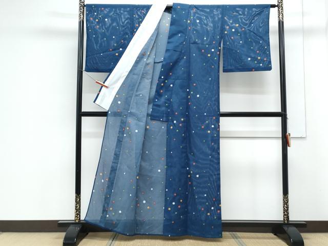 平和屋着物＊夏物　小紋　絽　あられ　洗える着物　CABJ1115th