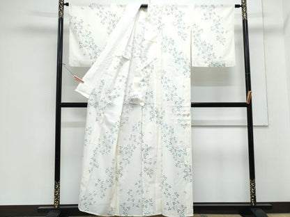 平和屋着物＊夏物　小紋　絽　草葉舞蝶文　洗える着物　CABJ1123th