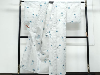 平和屋着物＊夏物　小紋　紗　草花文　銀糸　洗える着物　CABJ1127th