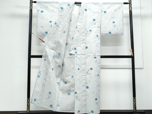 平和屋着物＊夏物　小紋　紗　草花文　銀糸　洗える着物　CABJ1127th