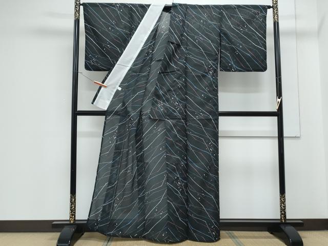 平和屋着物＊夏物　小紋　絽　吉祥文　黒地　洗える着物　CABJ1128th