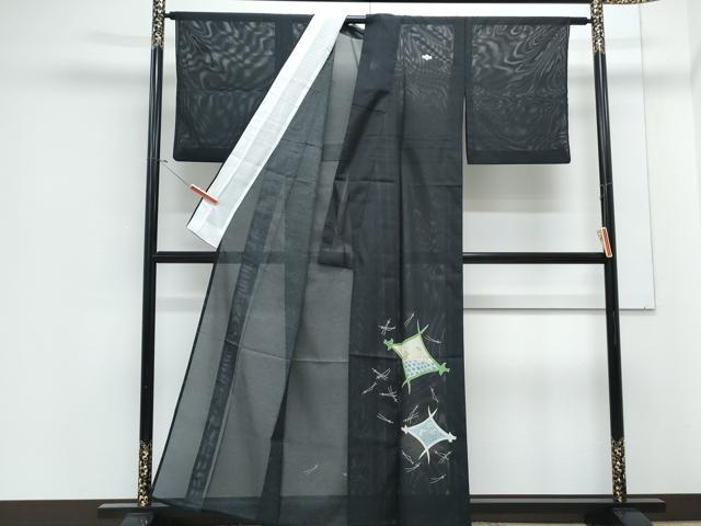 平和屋着物＊夏物　黒留袖　絽　千鳥　黒地　洗える着物　CABJ1134th