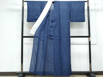平和屋着物＊夏物　本場小千谷ちぢみ　色無地　瑠璃色　麻　逸品　CABJ1138th