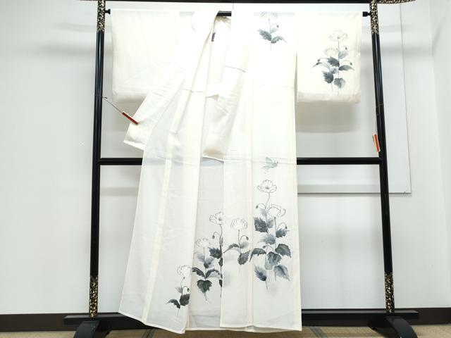 平和屋着物＊夏物　訪問着　絽　手描き　花蝶文　正絹　逸品　CABJ1145th