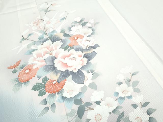 平和屋着物＊夏物　訪問着　絽　友禅　草花文　暈し染め　正絹　逸品　CABJ1151th