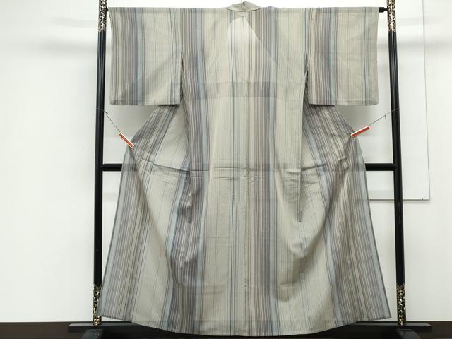 平和屋着物＊夏物　お召　縦絽　縞　正絹　逸品　CABJ1153th