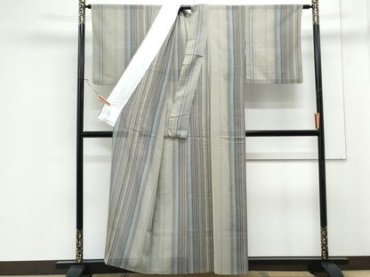平和屋着物＊夏物　お召　縦絽　縞　正絹　逸品　CABJ1153th