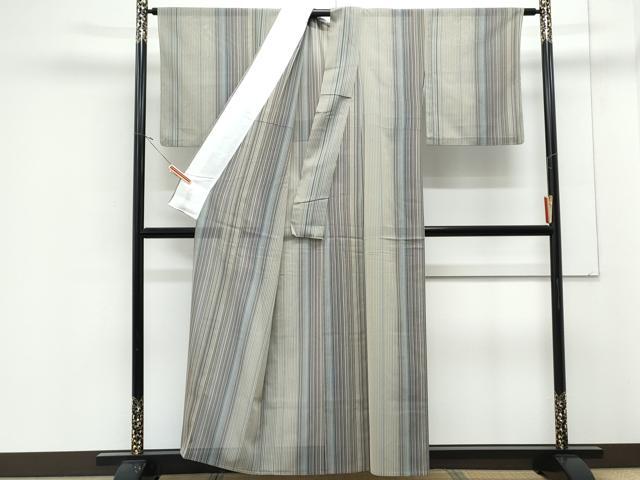 平和屋着物＊夏物　お召　縦絽　縞　正絹　逸品　CABJ1153th