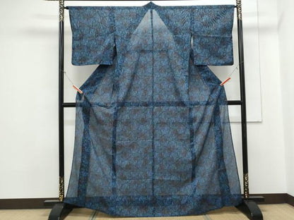 平和屋着物＊夏物　小紋　絽　ペイズリー柄　洗える着物　CABJ1158th