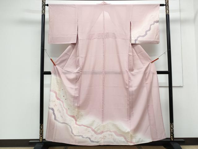 平和屋着物＊夏物　訪問着　絽　道長草花文　暈し染め　金銀彩　正絹　逸品　CABJ1167th