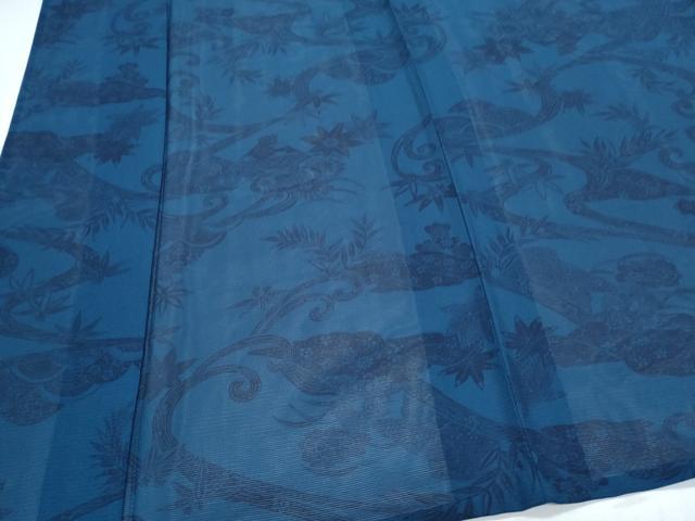 平和屋着物＊夏物　小紋　絽　藍　型染め　流水草花文　正絹　逸品　CABJ1168th