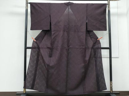 平和屋着物＊夏物　色無地　市松紋紗　烏羽色　正絹　逸品　CABJ1169th