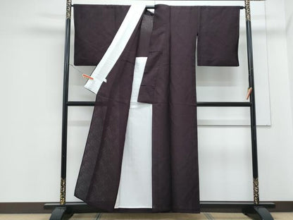 平和屋着物＊夏物　色無地　市松紋紗　烏羽色　正絹　逸品　CABJ1169th