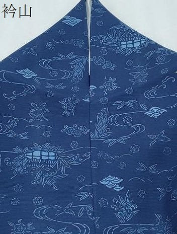 平和屋着物＊夏物　小紋　絽　藍　型染め　流水風景花文　正絹　逸品　CABJ1170th