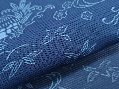 平和屋着物＊夏物　小紋　絽　藍　型染め　流水風景花文　正絹　逸品　CABJ1170th