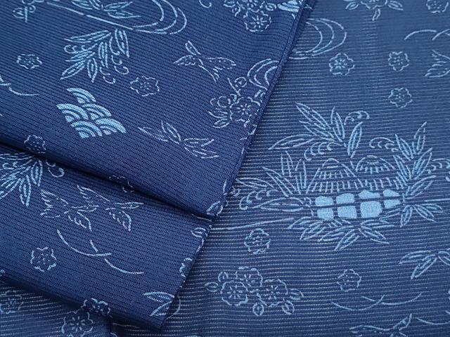 平和屋着物＊夏物　小紋　絽　藍　型染め　流水風景花文　正絹　逸品　CABJ1170th