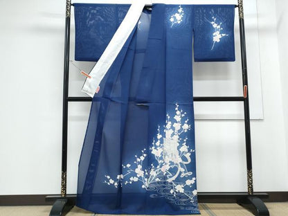 平和屋着物＊夏物　訪問着　絽　御所車花文　暈し染め　銀彩　正絹　逸品　CABJ1172th