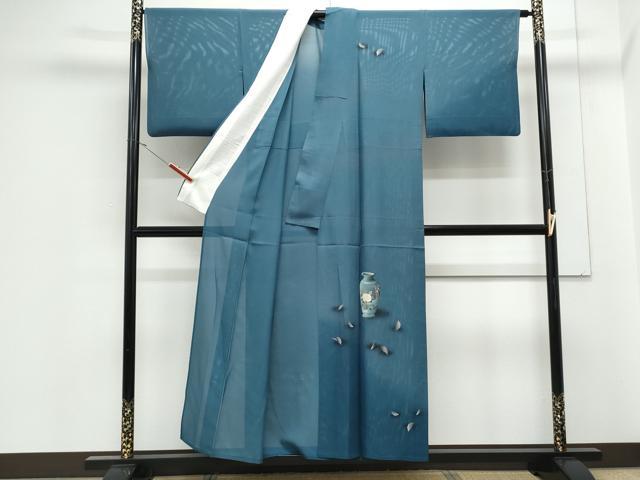 平和屋着物＊夏物　訪問着　絽　刺繍　陶器花文　暈し染め　正絹　逸品　CABJ1179th