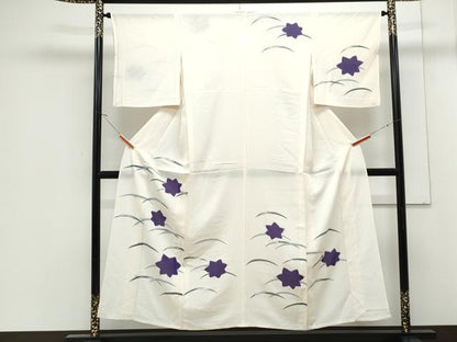 平和屋着物＊夏物　訪問着　絽　絞り　芝草花文　銀彩　正絹　逸品　CABJ1181th