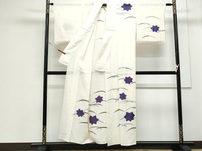 平和屋着物＊夏物　訪問着　絽　絞り　芝草花文　銀彩　正絹　逸品　CABJ1181th