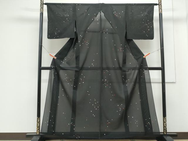 平和屋着物＊夏物　小紋　絽　あられ　黒地　CABJ1183th