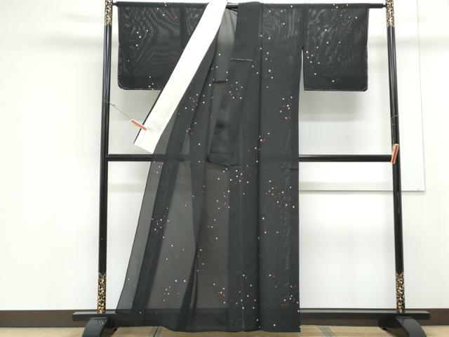 平和屋着物＊夏物　小紋　絽　あられ　黒地　CABJ1183th