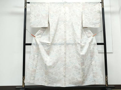 平和屋着物＊夏物　本場大島紬　夏大島　白大島　流水花文　正絹　逸品　CABJ1190th