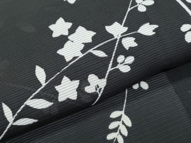 平和屋着物＊夏物　小紋　絽　枝花文　黒地　正絹　逸品　CABJ1195th