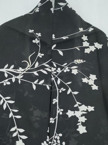 平和屋着物＊夏物　小紋　絽　枝花文　黒地　正絹　逸品　CABJ1195th