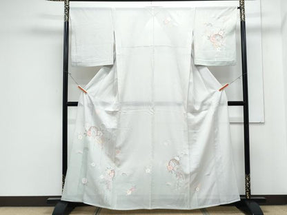 平和屋着物＊夏物　訪問着　絽　片輪車花蝶文　暈し染め　銀彩　正絹　逸品　CABJ1198th