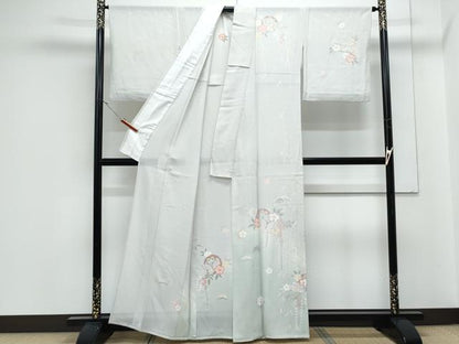平和屋着物＊夏物　訪問着　絽　片輪車花蝶文　暈し染め　銀彩　正絹　逸品　CABJ1198th
