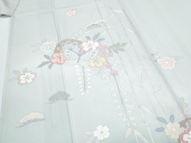 平和屋着物＊夏物　訪問着　絽　片輪車花蝶文　暈し染め　銀彩　正絹　逸品　CABJ1198th