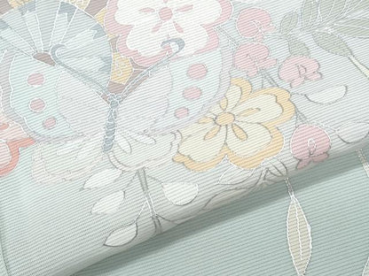 平和屋着物＊夏物　訪問着　絽　片輪車花蝶文　暈し染め　銀彩　正絹　逸品　CABJ1198th